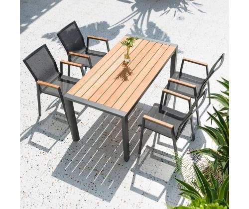 Puutarhakalusteet TAMPERE pöytä 160x80xH75cm, 4 tuolia 56x63xH90cm, lampi, alumiini