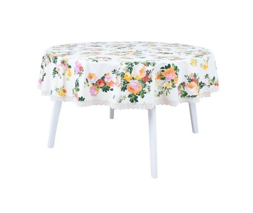 Pöytäliina HOLLY pitsillä, D170cm, vaaleanpunainen, 20% polyesteri, 80% puuvilla, kangas 495