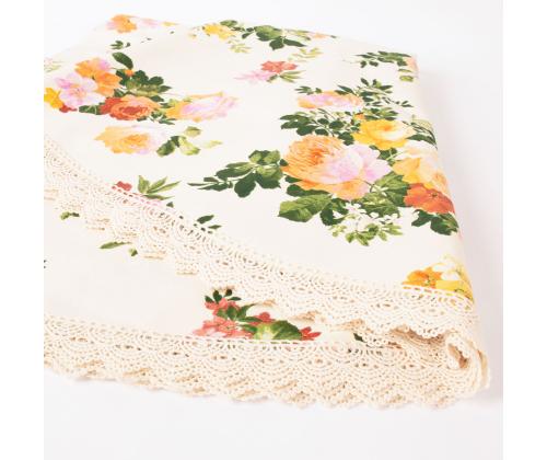 Pöytäliina HOLLY pitsillä, D170cm, vaaleanpunainen, 20% polyesteri, 80% puuvilla, kangas 495