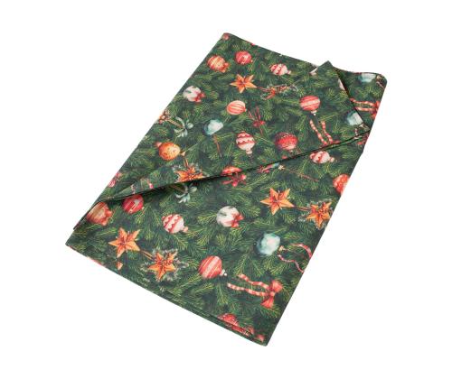 Ruudullinen Joulu UUSI 43x116cm, joulukuusen lehdet, 50% puuvilla, 50% polyesteri, kangas 573