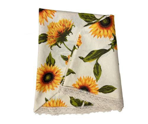 Pöytäliina LONETA UUSI pitsillä, D170cm, auringonkukat, 50% polyesteri, 50% puuvilla, kangas 424