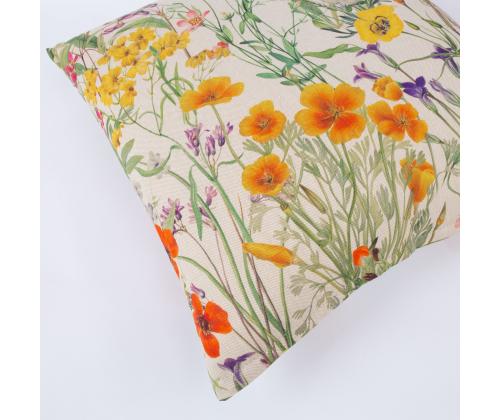 Tyyny HOLLY 45x45cm vetoketjulla, luonnonvaraisten kukkien kenttä, 100% puuvillaa, kangas 344