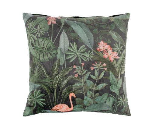 Tyyny HOLLY 45x45cm, vetoketju, trooppisia kasveja sametti, 100% polyesteri, kangas 416