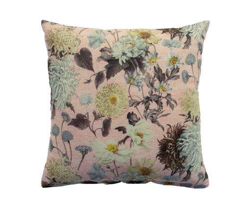 Tyyny LONETA UUSI 45x45cm vetoketjullinen, vaaleanpunainen krysanteemi, 50% puuvillaa, 50% polyesteriä, kangas 473