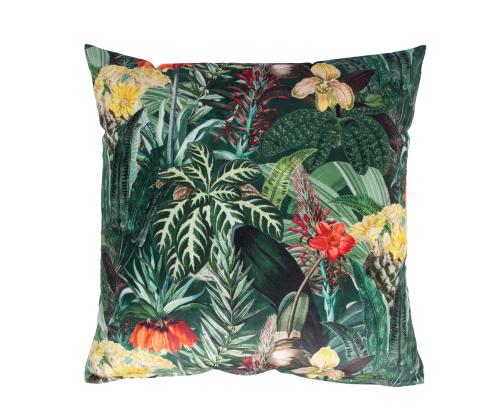 Tyyny HOLLY 45x45cm lukolla, trooppiset kasvit sametti, 100% polyesteri, kangas 496