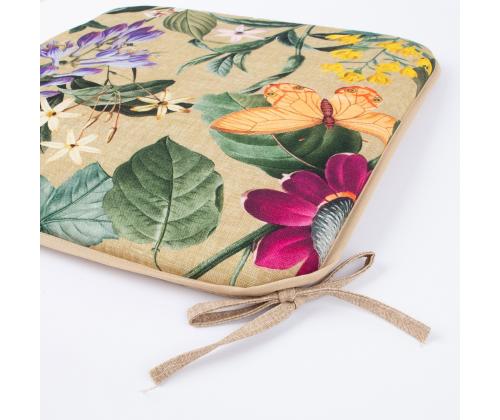Tuolipäällyste AMAZONIA 39x39x2,5cm, beige kukka, 100% polyesteriä