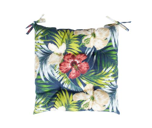 Tuolipäällinen SUMMER FLOWER 40x40x2,5cm, tumma kukkakuvio, 100% polyesteri, kangas 472