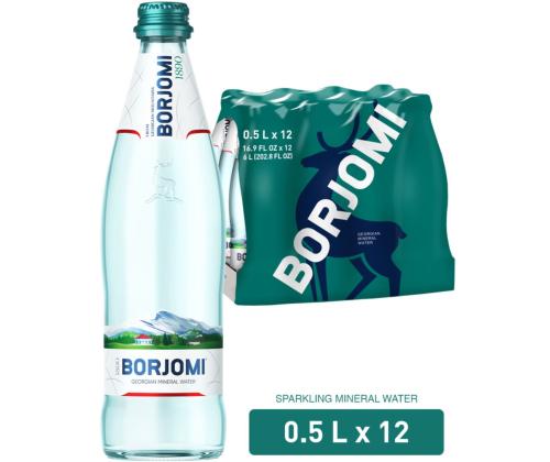Kivennäisvesi BORJOMI 0,5L hiilihapotussa luonnonlasipullossa