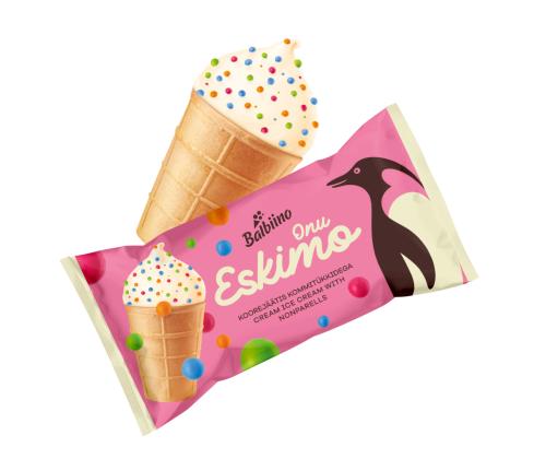 ONU ESKIMO Vaniljanmakuinen kermajäätelö karkkipaloilla vohveli kupissa 125ml/65g x 40