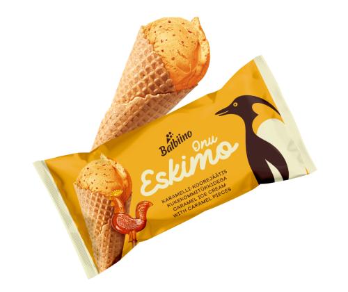 ONU ESKIMO Karamelli kermajäätelö kukkokarkkipaloilla vohvelikartiossa 165ml/80g x 28