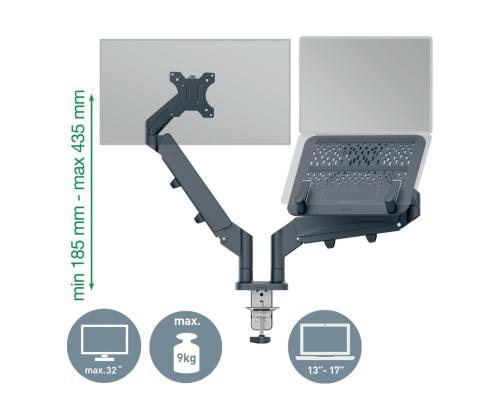 Monitoriteline 2-lle Leitz Ergo Space-Saving Dual with Laptop Arm