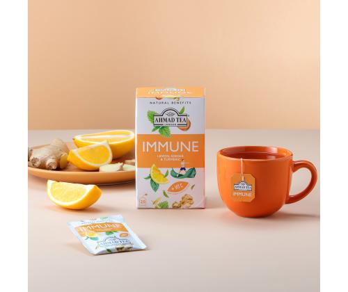 Hedelmätee AHMAD Immune sitruuna inkivääri ja kurkuma 20 kpl kirjekuoressa