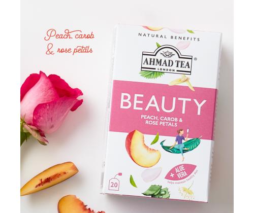 Yrttitee AHMAD Beauty persikka, mäkikuisma ja ruusun terälehtiä 20 kpl kirjekuoressa