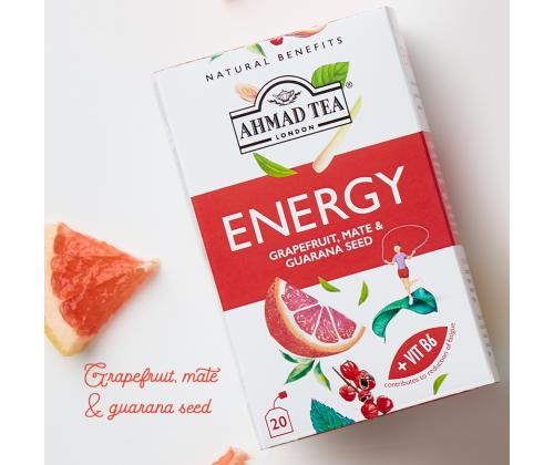 Yrttitee AHMAD Energy Grape mate ja Guaranan siemen 20 kpl kirjekuoressa