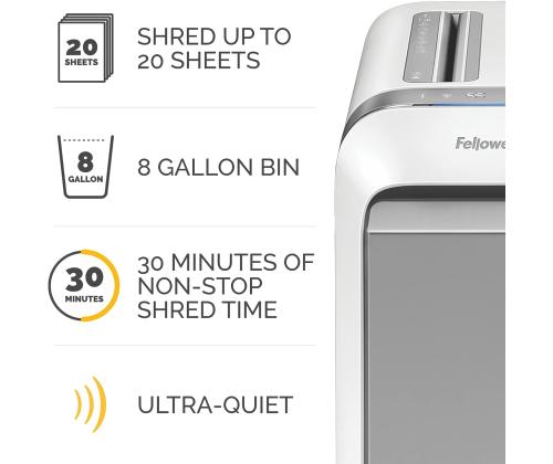 Paperisilppuri FELLOWES LX221 20 arkkia valkoinen runko (mikropalat)