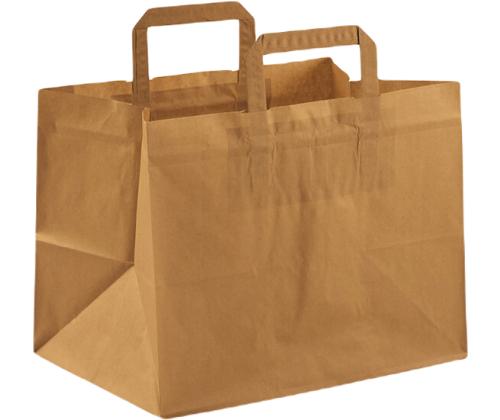 Paperikassi litteällä kahvalla, leveä pohja 260x175x245 mm, 70 gsm, ruskea voimapaperi