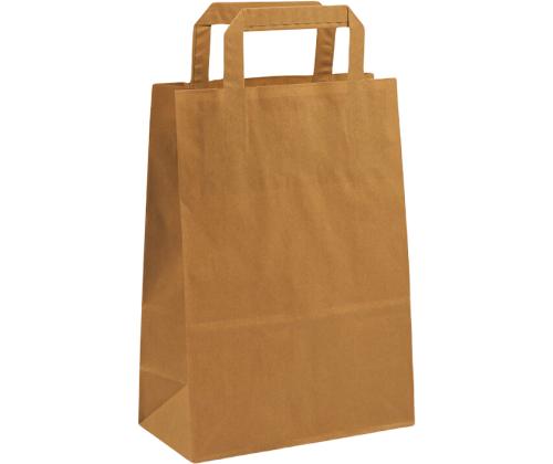 Paperikassi litteällä kahvalla, 200x100x280 mm, 70 gsm, ruskea voimapaperi.