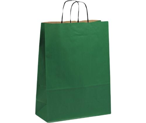 Paperipussi, jossa paperinauhakahva 320x140x420 mm, 100 gsm, vihreä voimapaperi