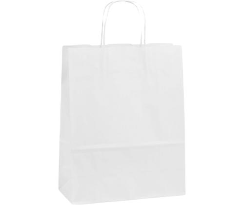 Paperipussi, jossa paperinauhakahva 400x160x450 mm, 100 gsm, valkoinen voimapaperi