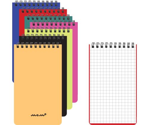 Muistilehtiö kierresidottu A6 MEMO neliön värivalikoima 60 sivua