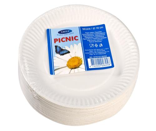 Pahvilautanen SMILE 18cm valkoinen, 50 kpl