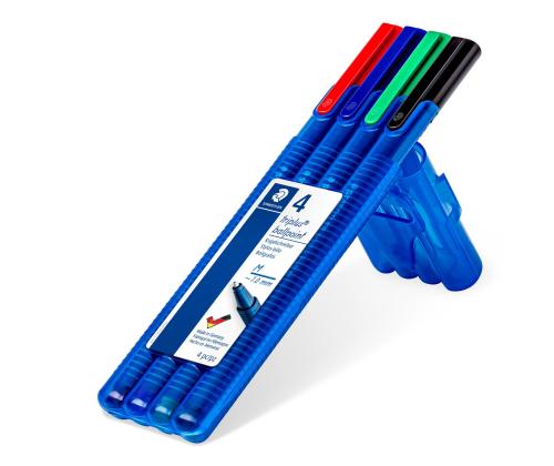Kuulakärkikynä korkilla STAEDTLER triplus® pallo 437 M/1.0mm 4 värin setti