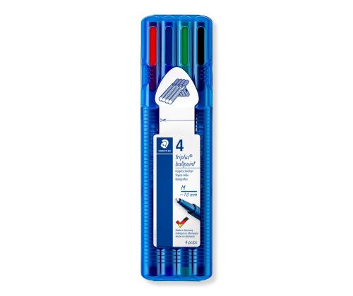 Kuulakärkikynä korkilla STAEDTLER triplus® pallo 437 M/1.0mm 4 värin setti