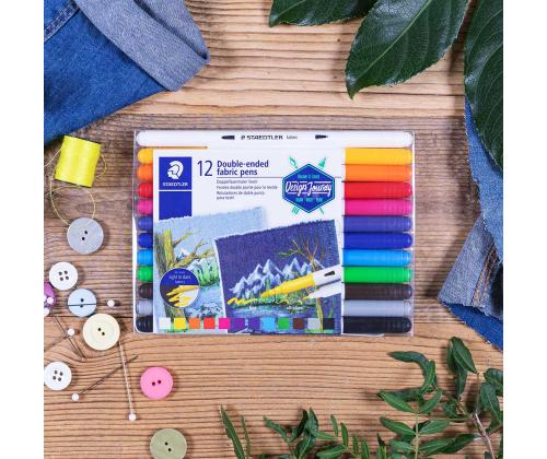 Sarja tekstiilitusseja STAEDTLER 3190 kahdella päällä 12 värin sarjassa SÄÄN kestävä