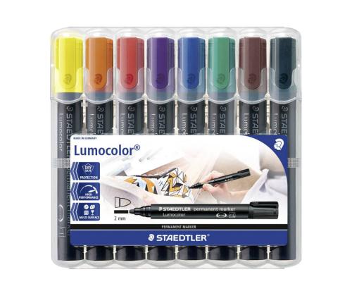 Sarja pysyviä tusseja kartiomaisella kärjellä STAEDTLER Lumocolor 352 8 värin sarja KUIVAA NOPEASTI