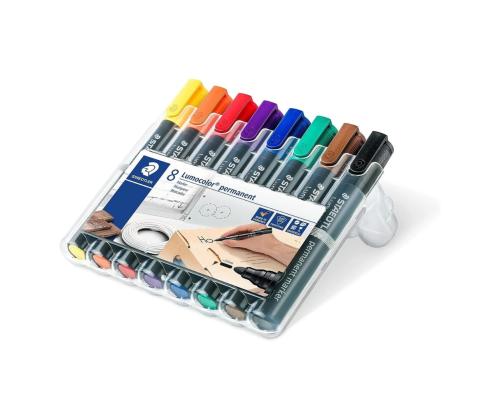 Sarja pysyviä tusseja kartiomaisella kärjellä STAEDTLER Lumocolor 352 8 värin sarja KUIVAA NOPEASTI