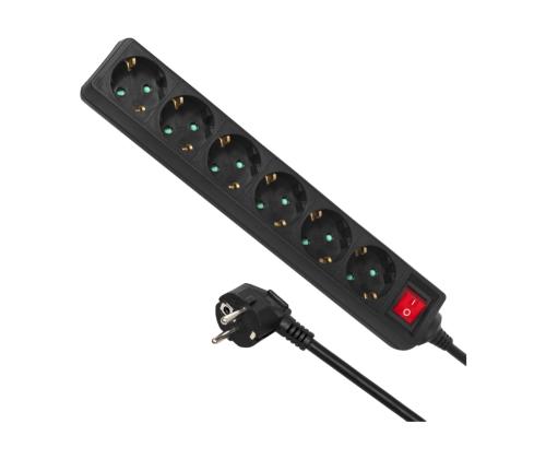 Jatkojohto 6-osainen 5m kytkimellä musta, maadoitettu