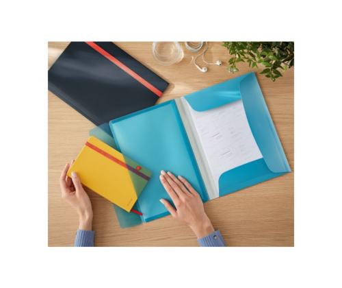 Muovinen kansi A4 kumilla lisätaskulla LEITZ Kodikas sininen