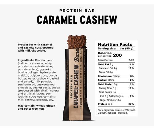 Proteiinipatukka BAREBELLS Caramel & Cashew 55g