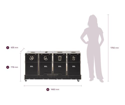 Jäteastia 90L x 5 lajitteluasema SORTER 90B4