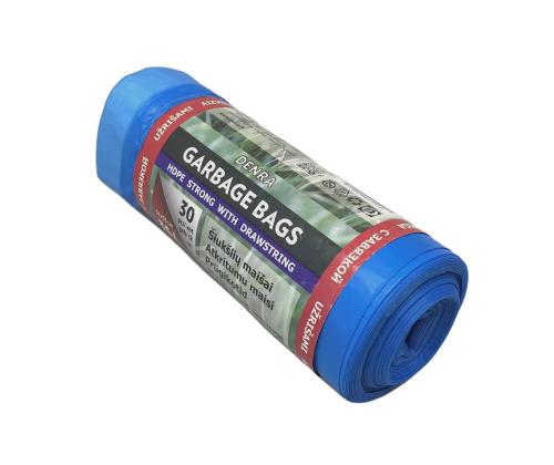 Roskapussi naruilla 35L (510x530mm) LDPE 13mic 30kpl/rulla sininen