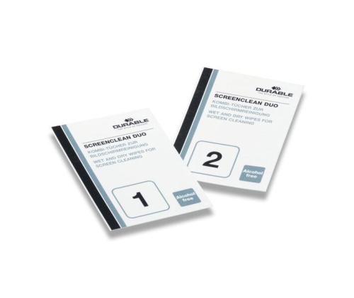 Näytön puhdistusliinat kostutettu DURABLE Screenclean Duo märkä+kuiva 10 kpl pakkauksessa