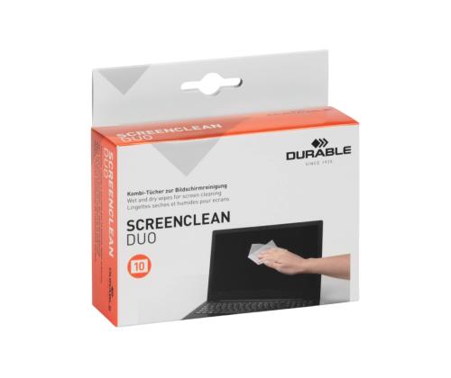 Näytön puhdistusliinat kostutettu DURABLE Screenclean Duo märkä+kuiva 10 kpl pakkauksessa