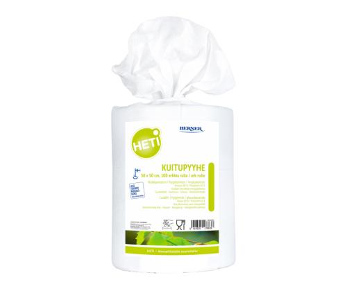 Pyyhkimisliina HETI 50x50cm valkoinen 100 kpl rullassa