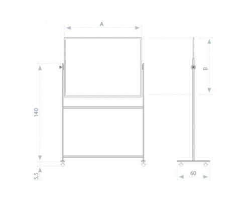Lasilevy pyörillä 1200x900mm pyörivä akselin ympäri valkoinen 2x3