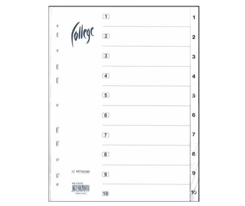 Välilehdet A4 1-10 valkoinen muovia