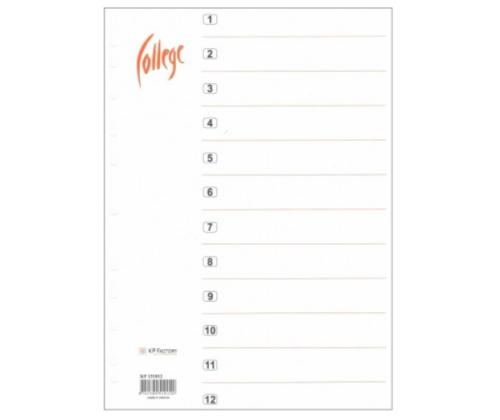 Välilehdet A4 1-12 valkoinen muovia