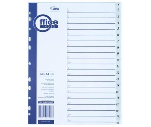 Välilehdet A4 1-20 harma muovia