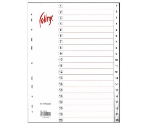 Välilehdet A4 1-20 valkoinen muovia HSK