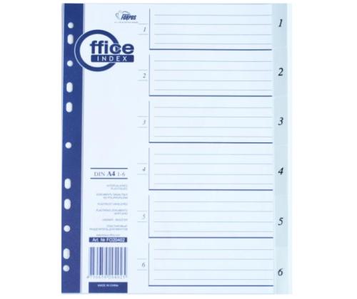 Välilehdet A4 1-6 harma muovia