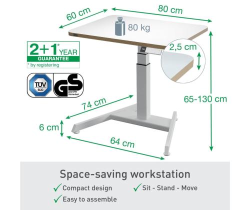 Työpöytä sähköinen LEITZ Ergo Small 800x600mm valkoinen
