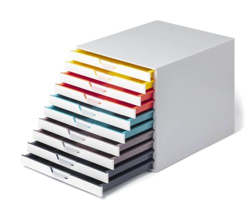 Laatikosto DURABLE 280x292x356mm 10 laatikkoa valkoinen