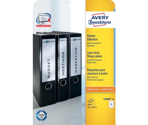 Selkätarra sideaineelle itseliimautuva AVERY Zweckform 192x34mm valkoinen 25 arkkia