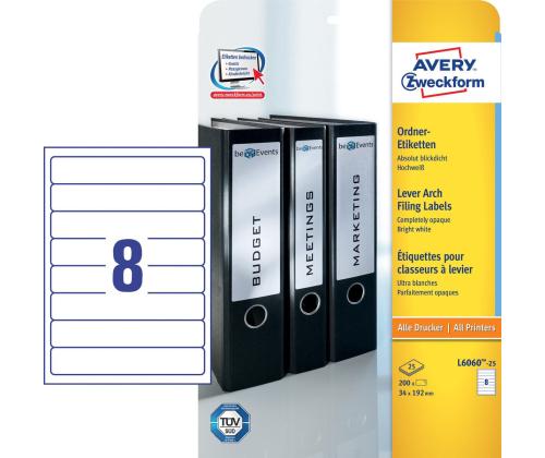 Selkätarra sideaineelle itseliimautuva AVERY Zweckform 192x34mm valkoinen 25 arkkia