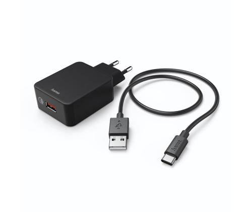 HAMA-pikalaturi USB-C-kaapelilla, 19,5 W, 1,5 m, musta - Lataussovitin kaapelilla