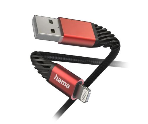 Hama Extreme latauskaapeli, USB-A, Lightning, Nylon, 1,5 m, musta/punainen - Kaapeli